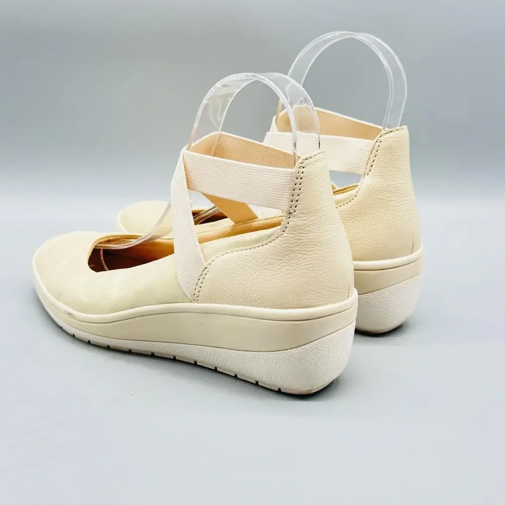 Vionic Shoes Women 6 Beige Leather Ellery Mary Jane Wedge Comfort Flats Orthotic